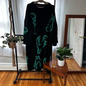 Dressed in LALA Black and Green Long Sleeve Dress